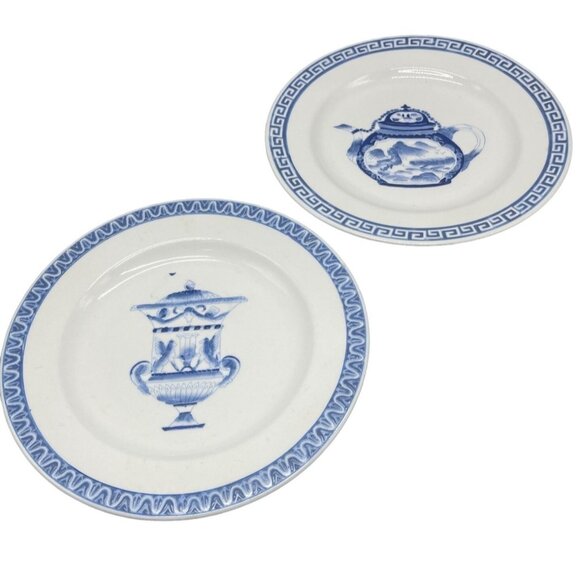 vintage accent set of 2 collector plate white blue embossed tea pot 10.5" READ - Picture 1 of 10